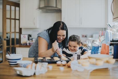woman and child baking