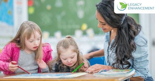 teacher helping special needs students