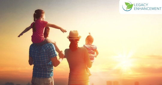 family admiring a sunset